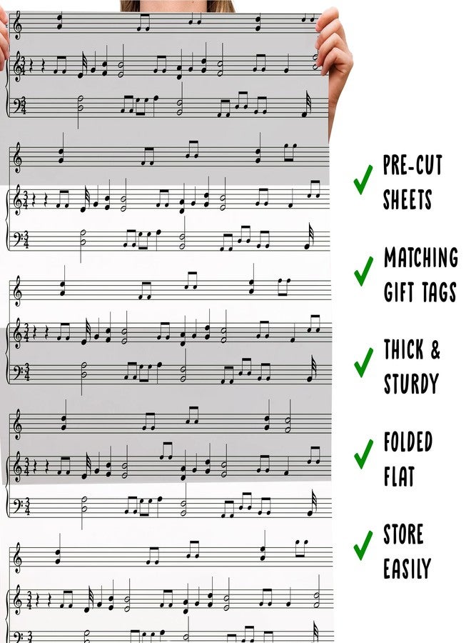 CENTRAL 23 White Wrapping Paper - 6 Sheets of Gift Wrap and Tags - Musical Notes - Music - Birthday Wrapping Paper for Men Women - Comes with Fun Stickers - Recyclable - Image 5